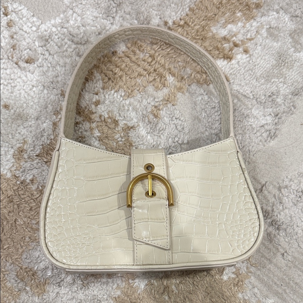Vince Camuto Barlo Cream Croc-Embossed Shoulder Bag